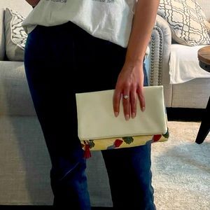 Rachel Pally Gold Fold Over Canvas Clutch Bag